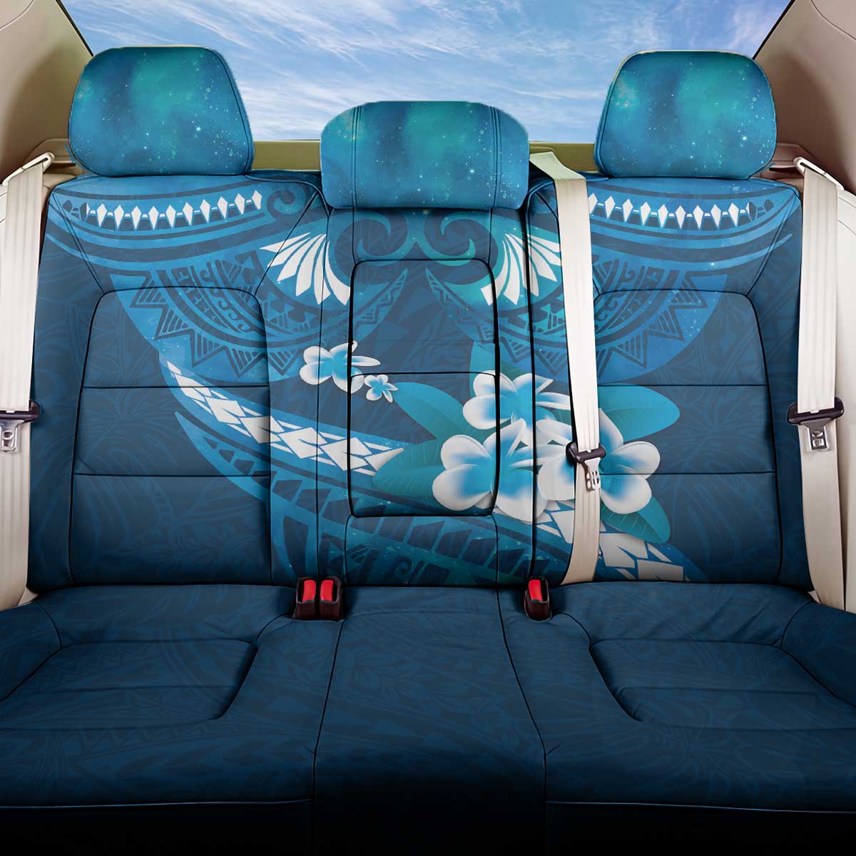 Blue Polynesia Back Car Seat Cover Tribal Pattern Tropical Frangipani LT14 One Size Blue - Polynesian Pride