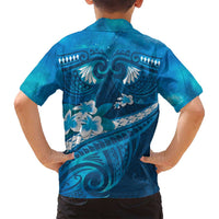 Blue Polynesia Family Matching Long Sleeve Bodycon Dress and Hawaiian Shirt Tribal Pattern Tropical Frangipani