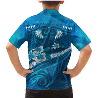 Blue Polynesia Family Matching Mermaid Dress and Hawaiian Shirt Tribal Pattern Tropical Frangipani