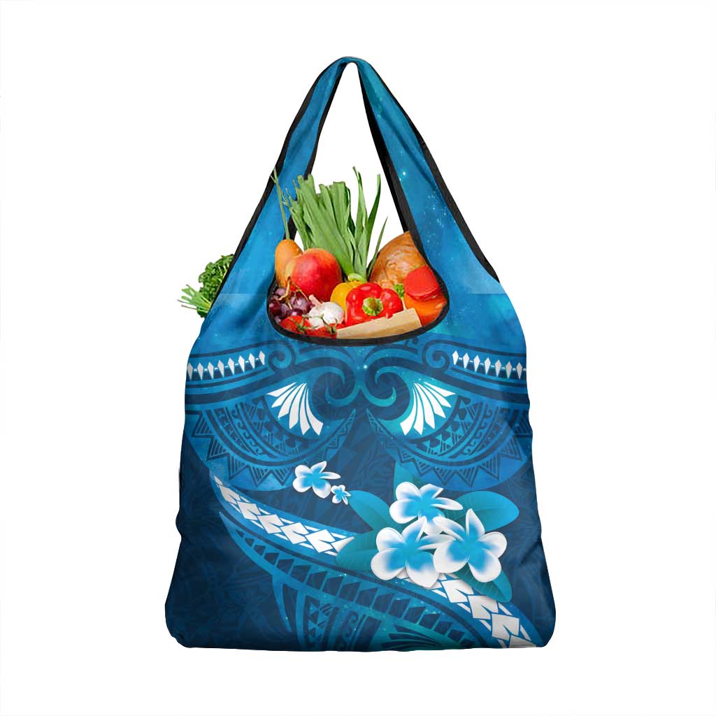 Blue Polynesia Grocery Bag Tribal Pattern Tropical Frangipani LT14 1-pack One Size Blue - Polynesian Pride