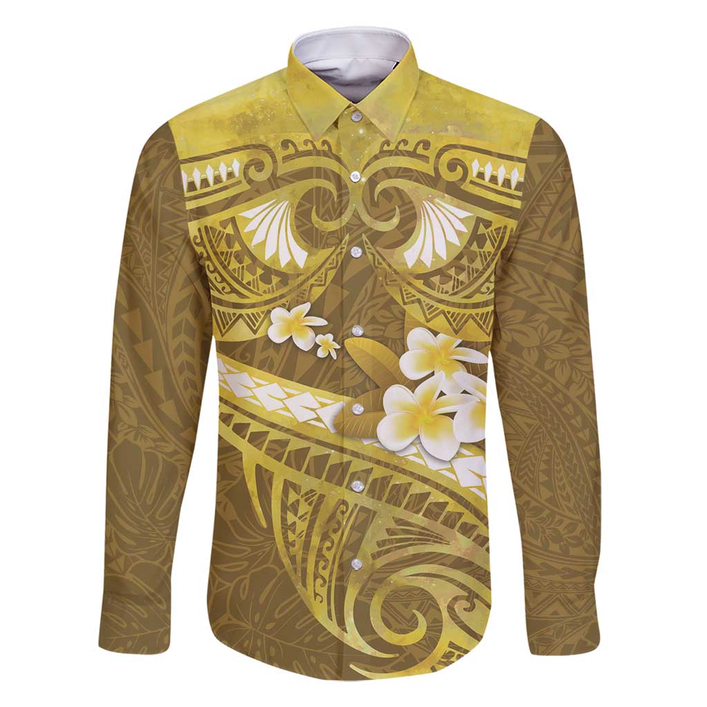 Gold Polynesia Family Matching Mermaid Dress and Hawaiian Shirt Tribal Pattern Tropical Frangipani