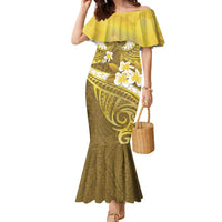 Gold Polynesia Family Matching Mermaid Dress and Hawaiian Shirt Tribal Pattern Tropical Frangipani