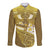 Gold Polynesia Long Sleeve Button Shirt Tribal Pattern Tropical Frangipani