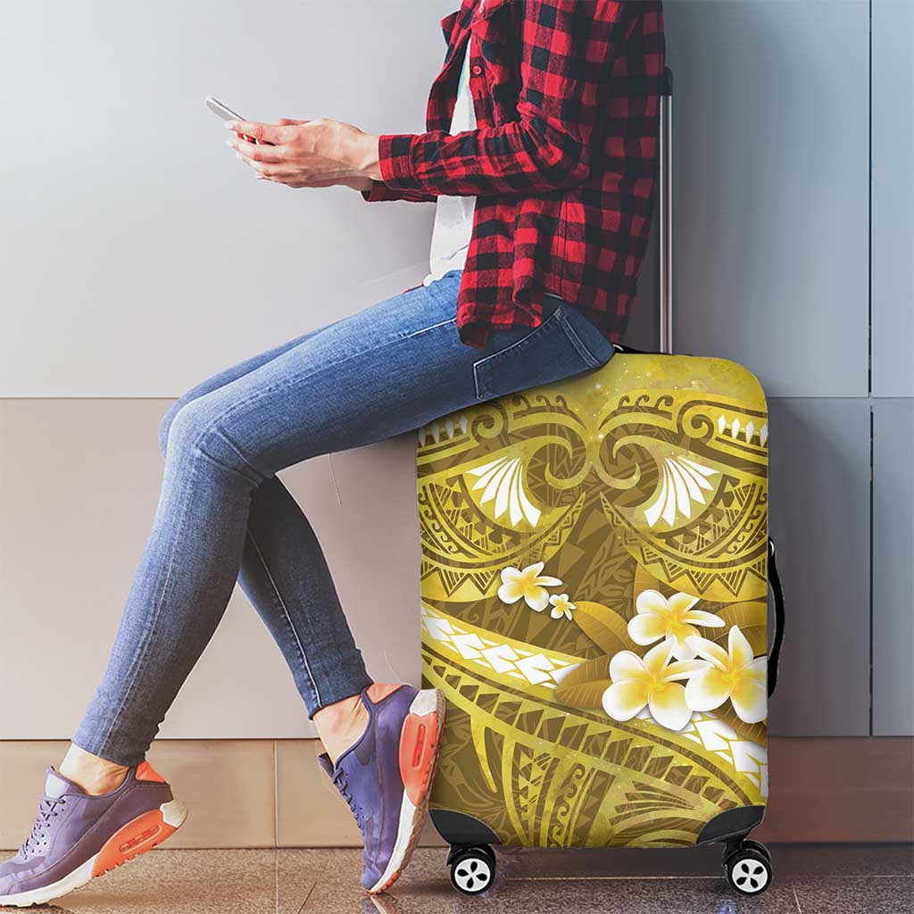 Gold Polynesia Luggage Cover Tribal Pattern Tropical Frangipani
