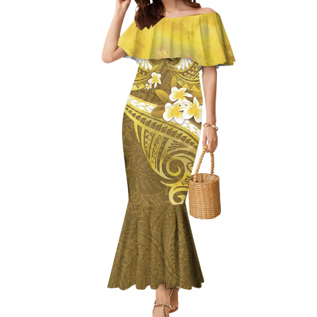 Gold Polynesia Mermaid Dress Tribal Pattern Tropical Frangipani LT14 Women Gold - Polynesian Pride