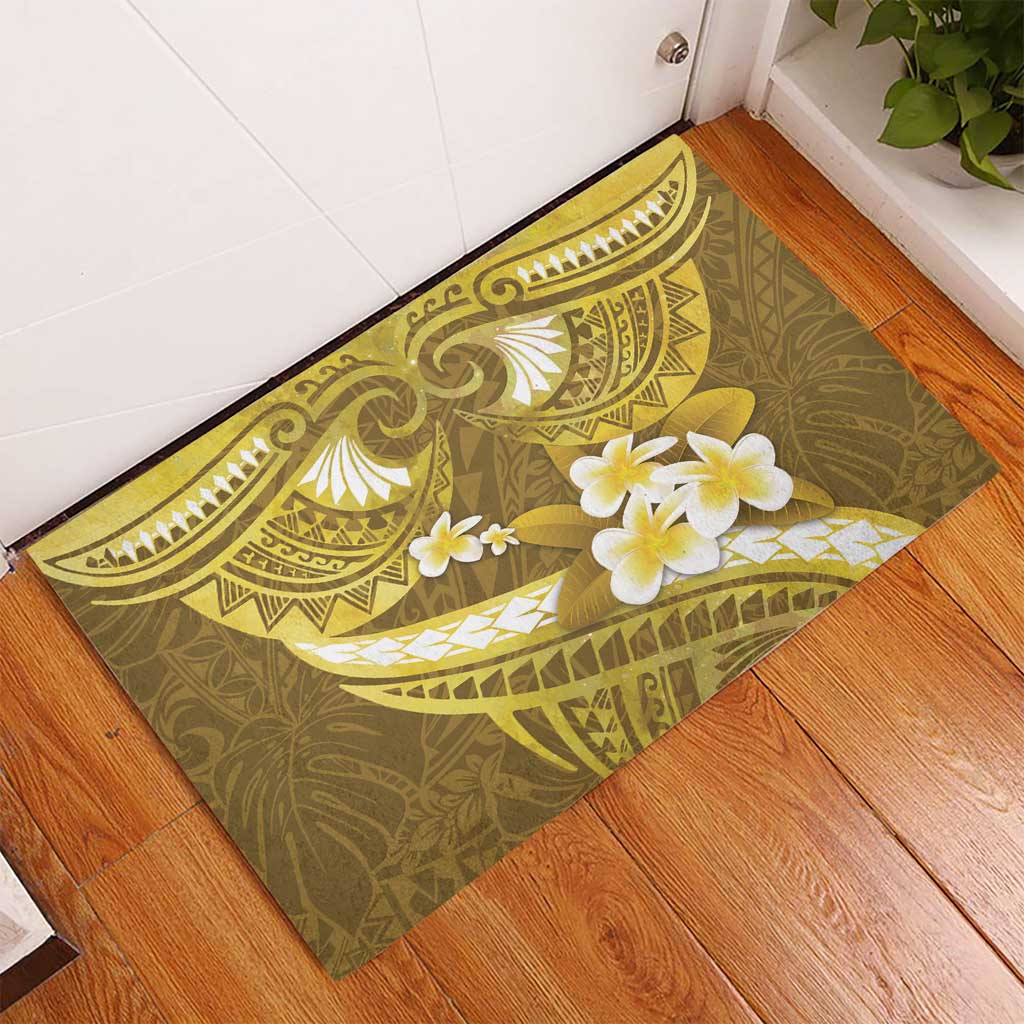 Gold Polynesia Rubber Doormat Tribal Pattern Tropical Frangipani