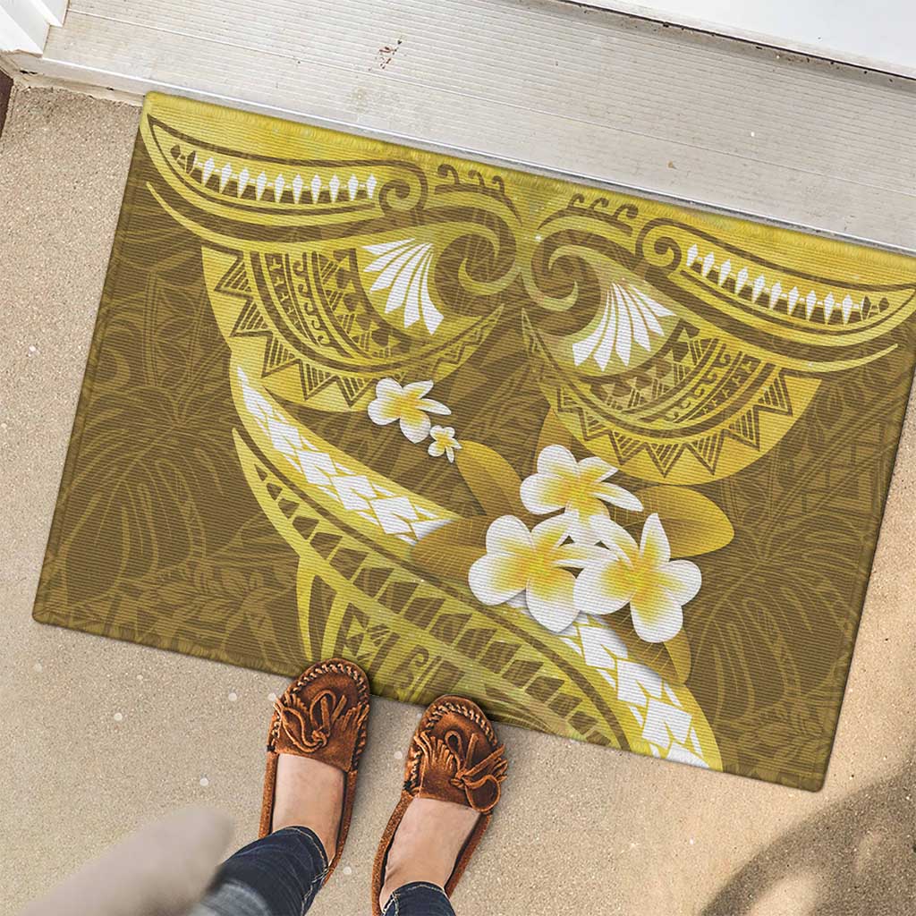 Gold Polynesia Rubber Doormat Tribal Pattern Tropical Frangipani