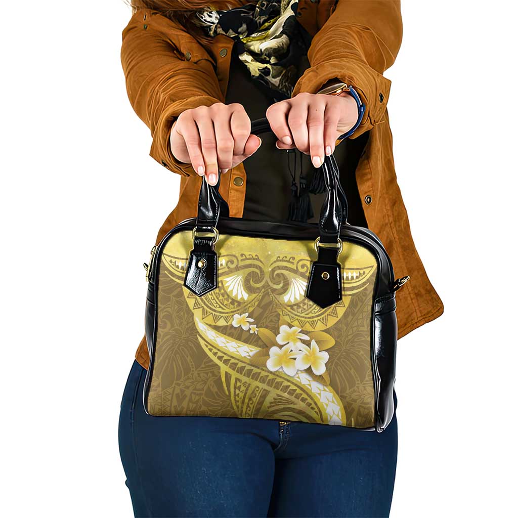 Gold Polynesia Shoulder Handbag Tribal Pattern Tropical Frangipani