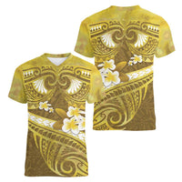 Gold Polynesia Women V-Neck T-Shirt Tribal Pattern Tropical Frangipani