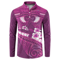 Pink Polynesia Button Sweatshirt Tribal Pattern Tropical Frangipani