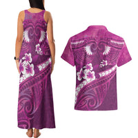 Pink Polynesia Couples Matching Tank Maxi Dress and Hawaiian Shirt Tribal Pattern Tropical Frangipani