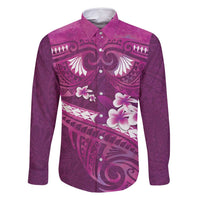 Pink Polynesia Family Matching Long Sleeve Bodycon Dress and Hawaiian Shirt Tribal Pattern Tropical Frangipani LT14 Dad's Shirt - Long Sleeve Pink - Polynesian Pride