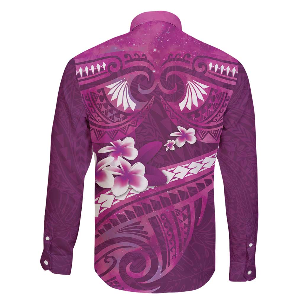 Pink Polynesia Family Matching Long Sleeve Bodycon Dress and Hawaiian Shirt Tribal Pattern Tropical Frangipani LT14 - Polynesian Pride