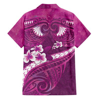 Pink Polynesia Family Matching Off The Shoulder Long Sleeve Dress and Hawaiian Shirt Tribal Pattern Tropical Frangipani