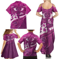 Pink Polynesia Family Matching Summer Maxi Dress and Hawaiian Shirt Tribal Pattern Tropical Frangipani