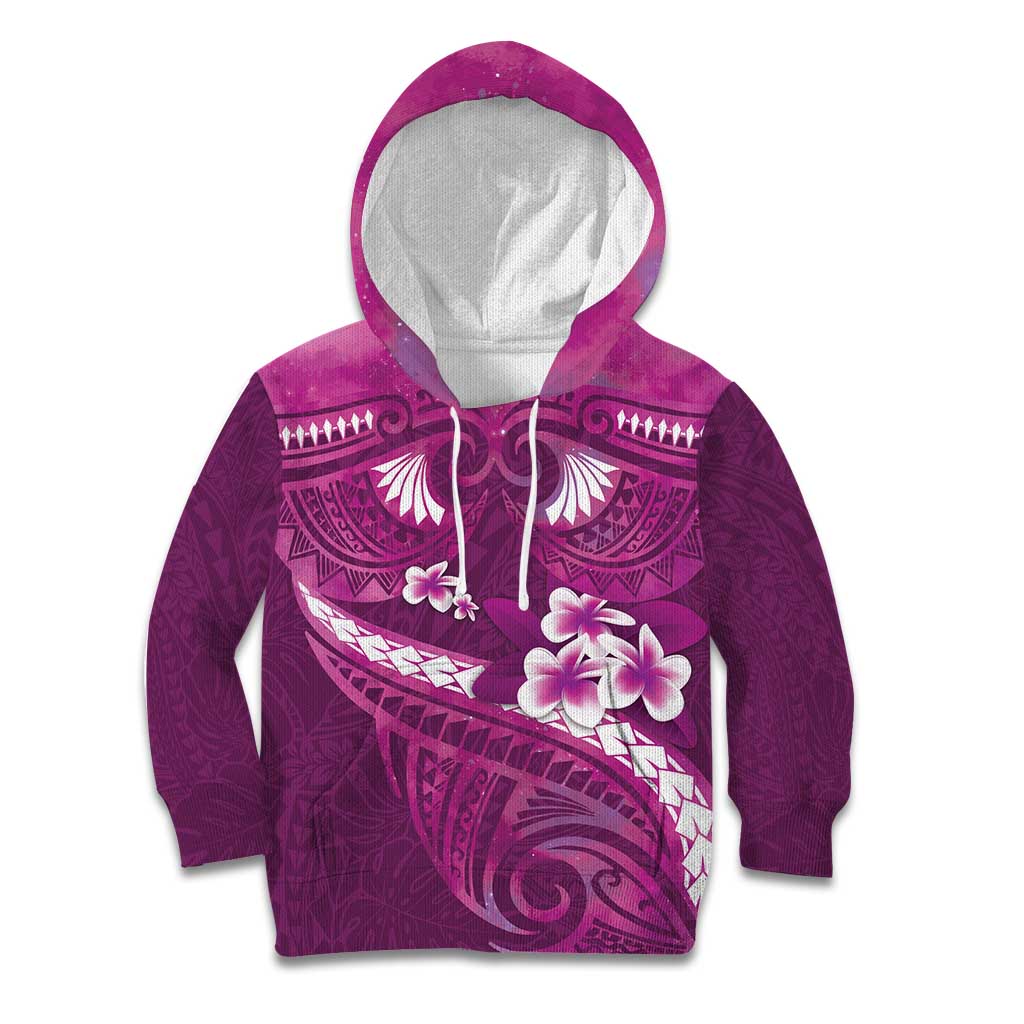 Pink Polynesia Kid Hoodie Tribal Pattern Tropical Frangipani LT14 Hoodie Pink - Polynesian Pride