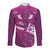Pink Polynesia Long Sleeve Button Shirt Tribal Pattern Tropical Frangipani
