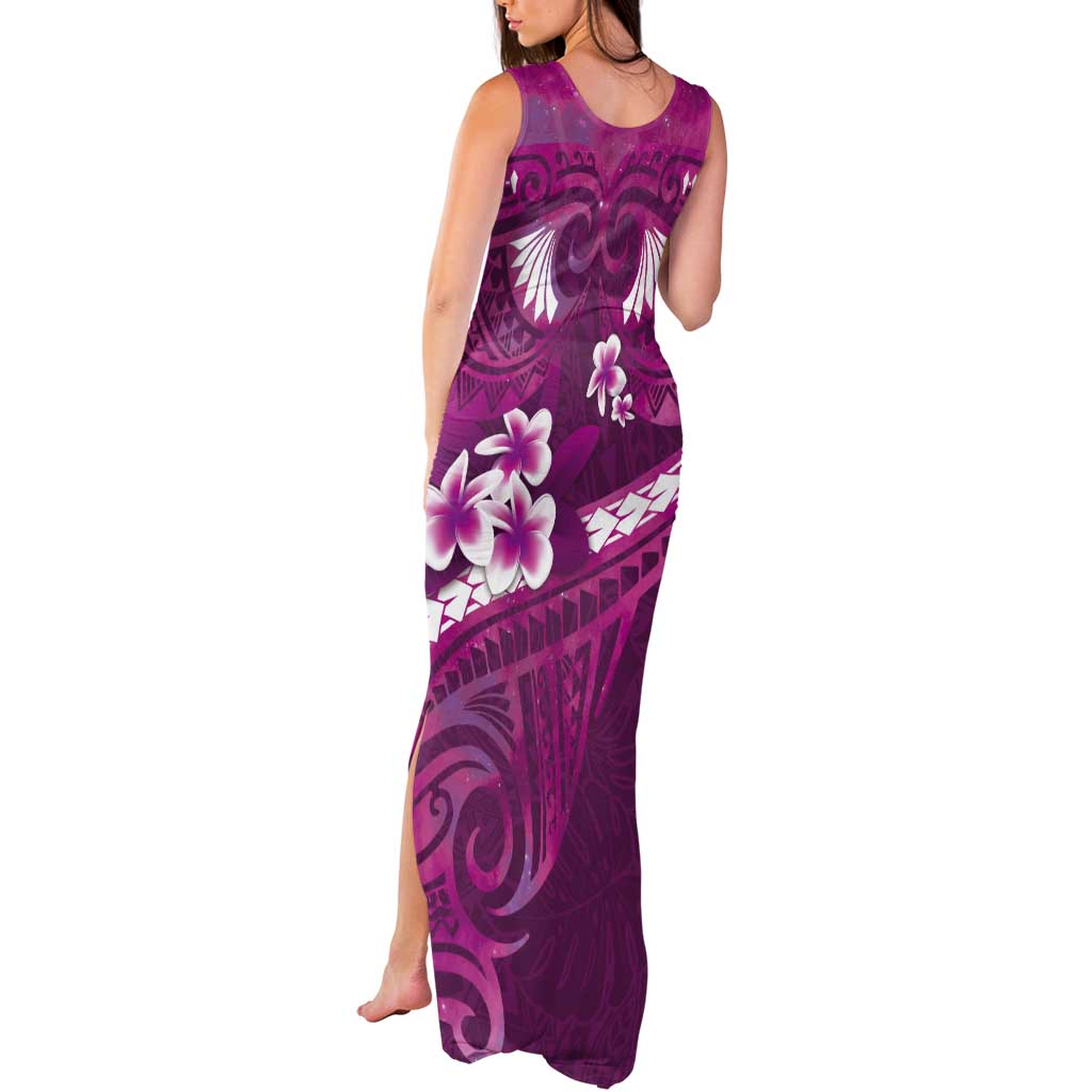 Pink Polynesia Tank Maxi Dress Tribal Pattern Tropical Frangipani