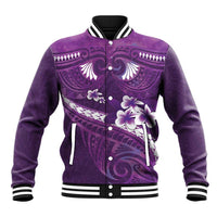Purple Polynesia Baseball Jacket Tribal Pattern Tropical Frangipani