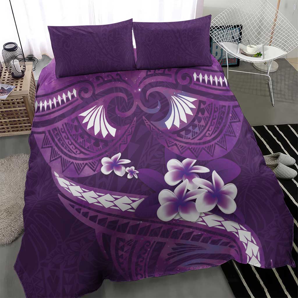 Purple Polynesia Bedding Set Tribal Pattern Tropical Frangipani