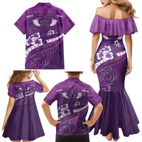 Purple Polynesia Family Matching Mermaid Dress and Hawaiian Shirt Tribal Pattern Tropical Frangipani
