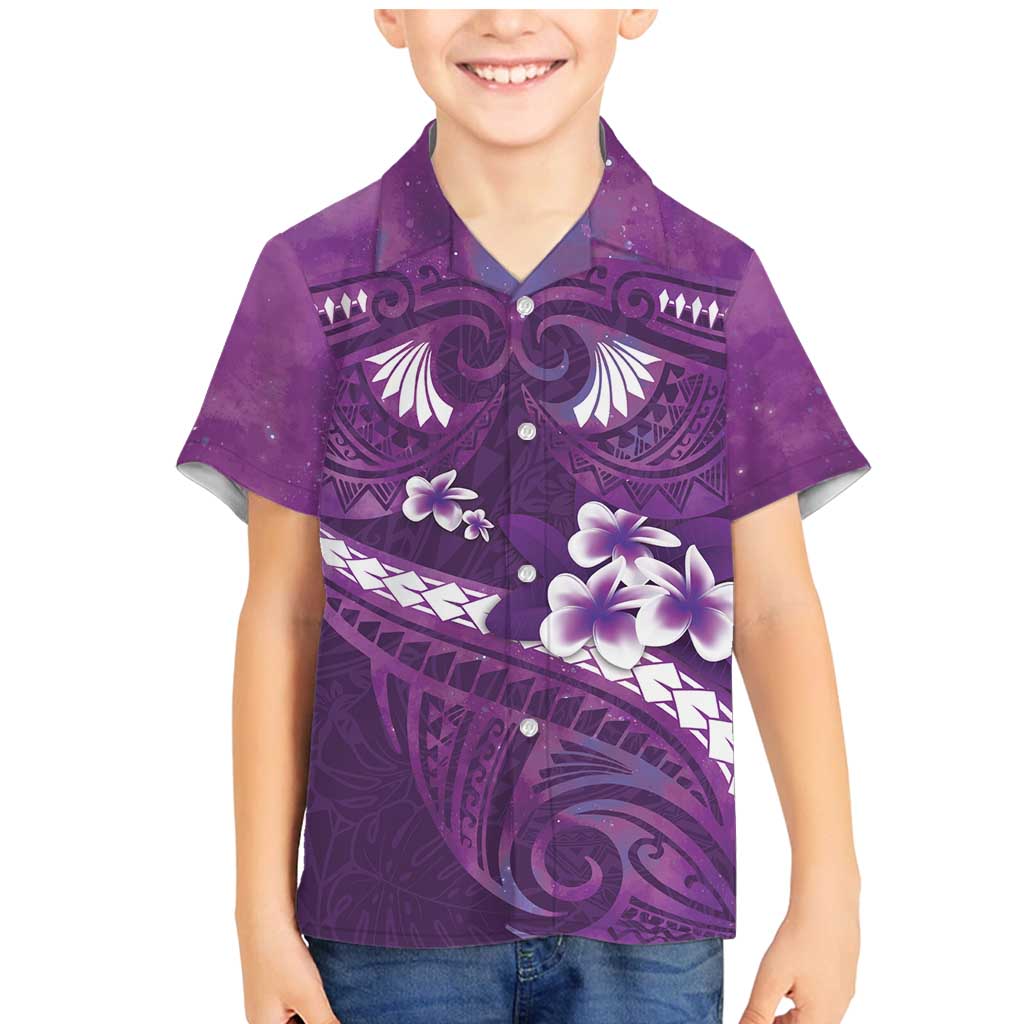 Purple Polynesia Family Matching Mermaid Dress and Hawaiian Shirt Tribal Pattern Tropical Frangipani