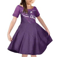 Purple Polynesia Family Matching Off The Shoulder Long Sleeve Dress and Hawaiian Shirt Tribal Pattern Tropical Frangipani