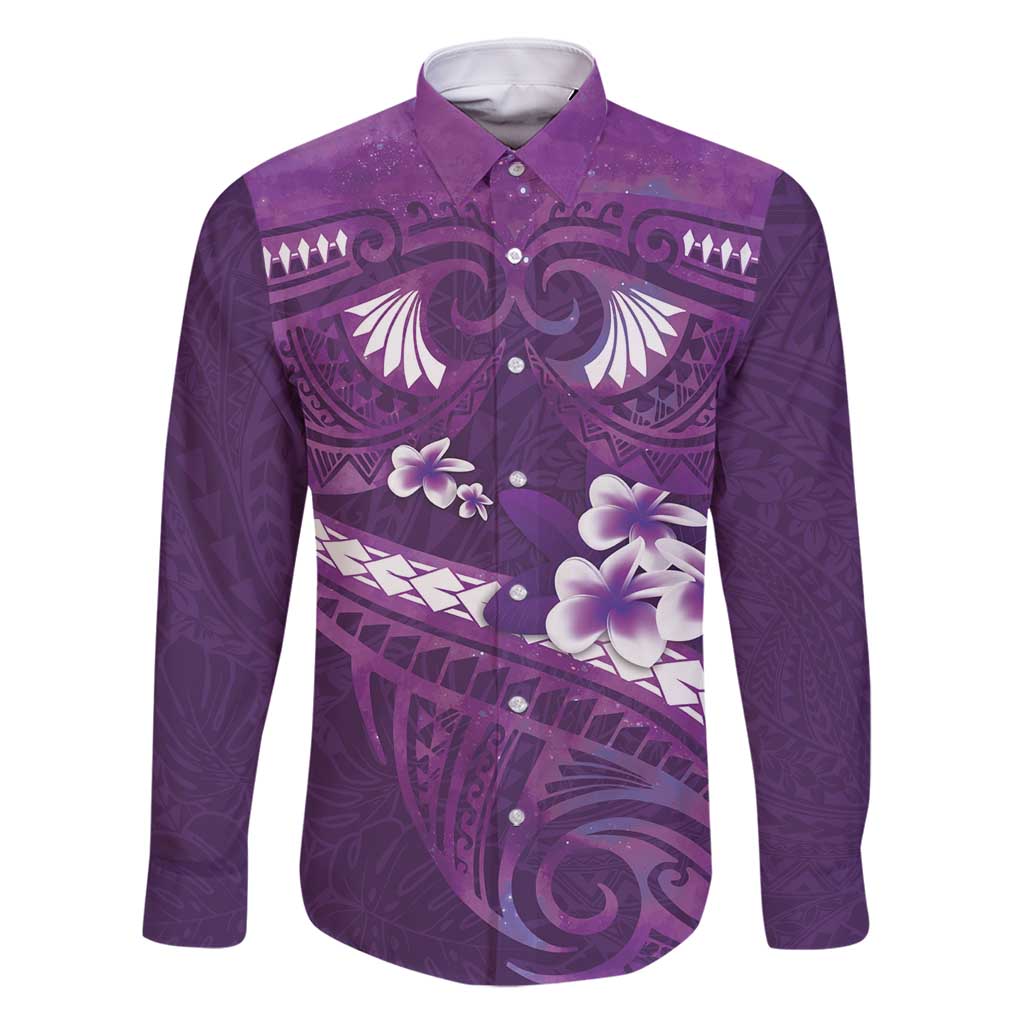 Purple Polynesia Family Matching Summer Maxi Dress and Hawaiian Shirt Tribal Pattern Tropical Frangipani