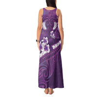 Purple Polynesia Tank Maxi Dress Tribal Pattern Tropical Frangipani