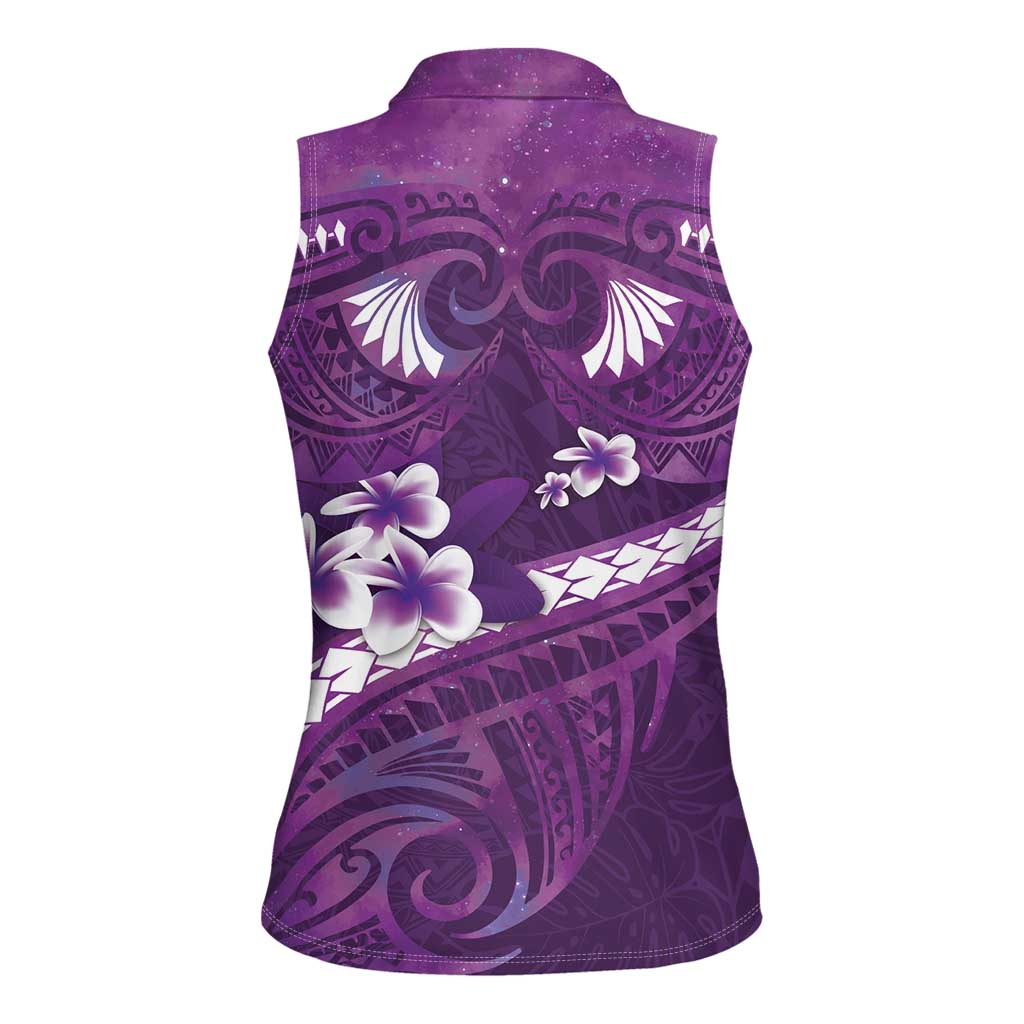Purple Polynesia Women Sleeveless Polo Shirt Tribal Pattern Tropical Frangipani LT14 - Polynesian Pride
