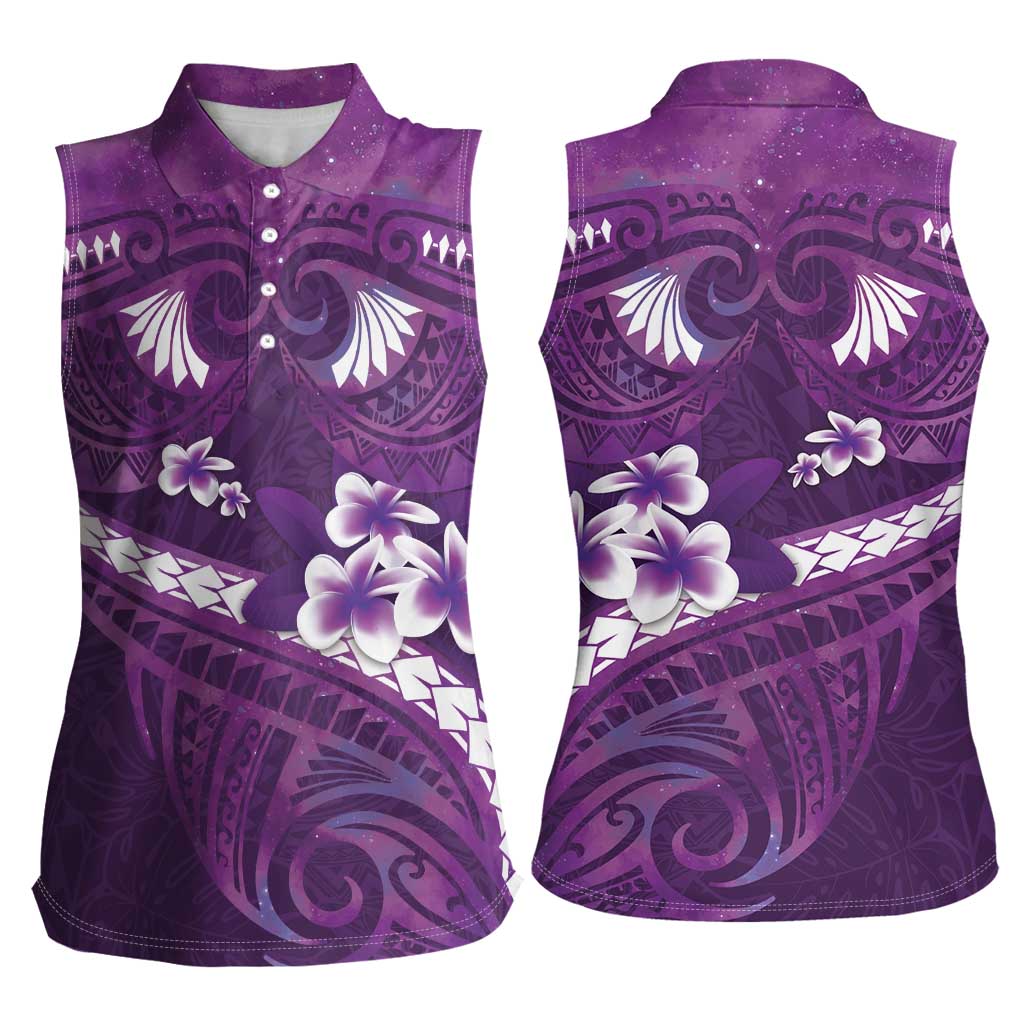 Purple Polynesia Women Sleeveless Polo Shirt Tribal Pattern Tropical Frangipani LT14 - Polynesian Pride