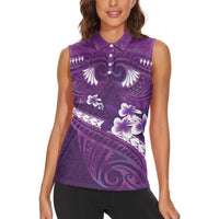 Purple Polynesia Women Sleeveless Polo Shirt Tribal Pattern Tropical Frangipani LT14 - Polynesian Pride