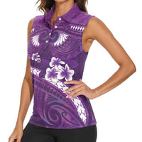Purple Polynesia Women Sleeveless Polo Shirt Tribal Pattern Tropical Frangipani LT14 - Polynesian Pride