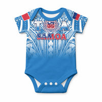 Custom Samoa Rugby Baby Onesie Toa Samoa Polynesian Pacific Blue Version LT14 Blue - Polynesian Pride