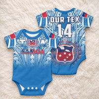Custom Samoa Rugby Baby Onesie Toa Samoa Polynesian Pacific Blue Version LT14 - Polynesian Pride