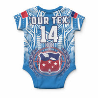 Custom Samoa Rugby Baby Onesie Toa Samoa Polynesian Pacific Blue Version LT14 - Polynesian Pride