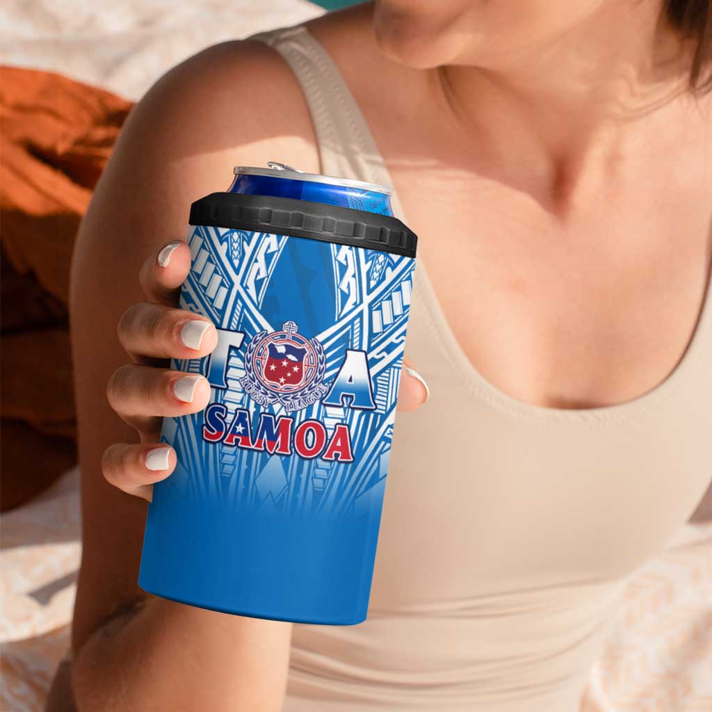 Samoa Rugby 4 in 1 Can Cooler Tumbler Toa Samoa Polynesian Pacific Blue Version