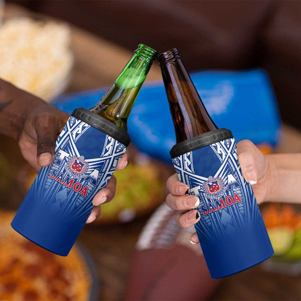 Samoa Rugby 4 in 1 Can Cooler Tumbler Toa Samoa Polynesian Pacific Navy Version