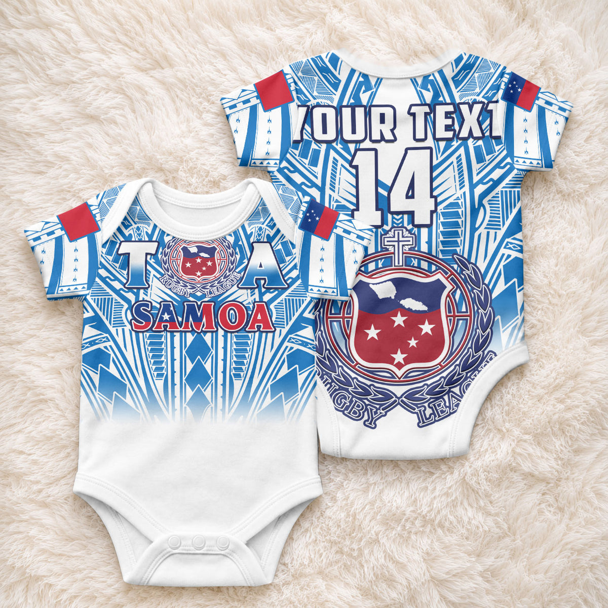 Custom Samoa Rugby Baby Onesie Toa Samoa Polynesian Pacific White Version LT14 - Polynesian Pride