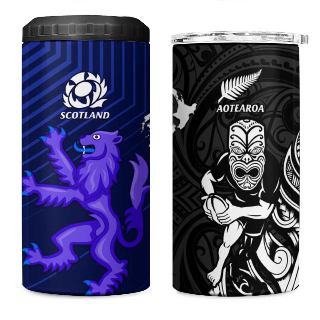 New Zealand and Scotland Rugby 4 in 1 Can Cooler Tumbler All Black Maori With Thistle Together LT14 One Size: 16 oz Black - Polynesian Pride