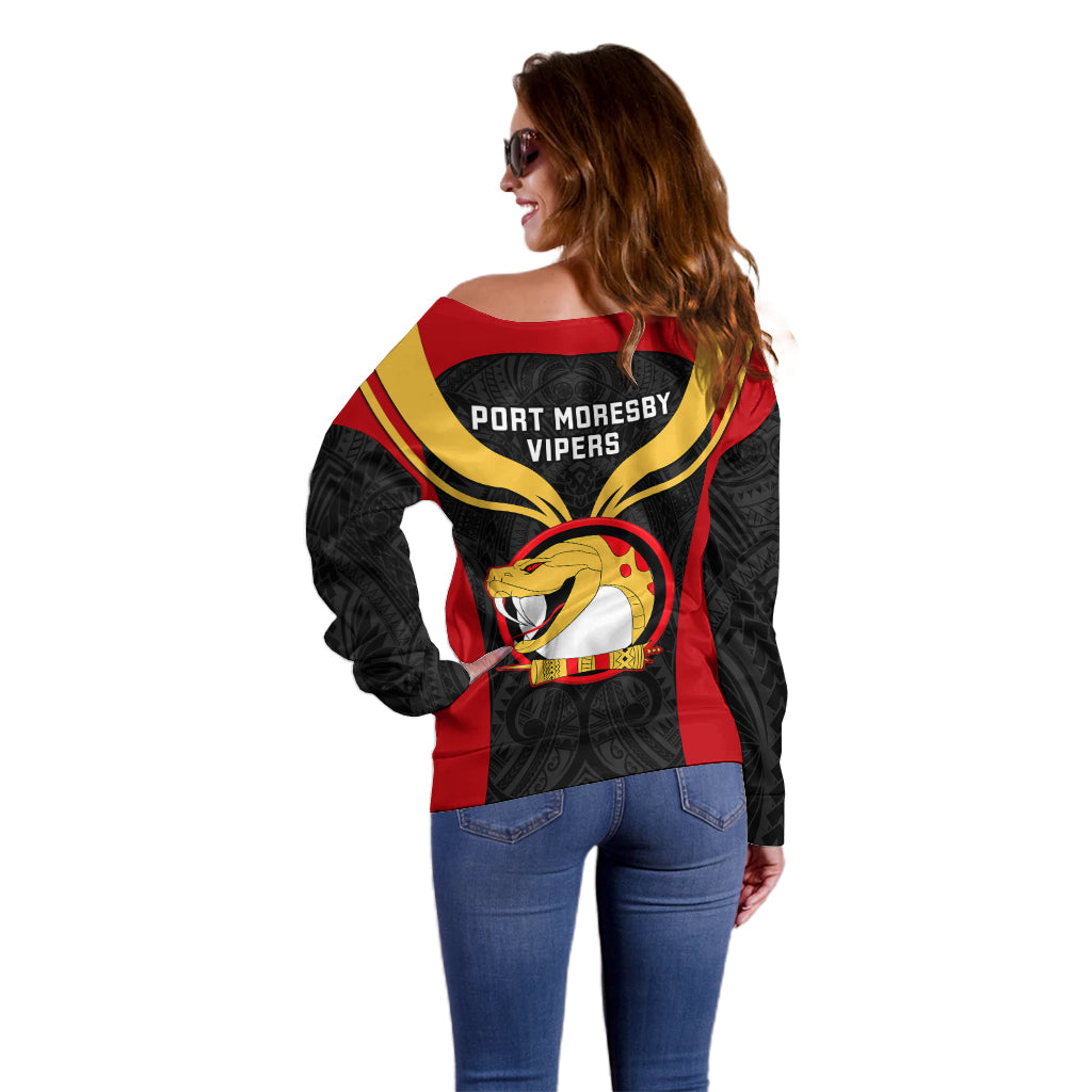 Papua New Guinea Rugby Off Shoulder Sweater Port Moresby Vipers PNG Polynesian Pattern LT14 - Polynesian Pride