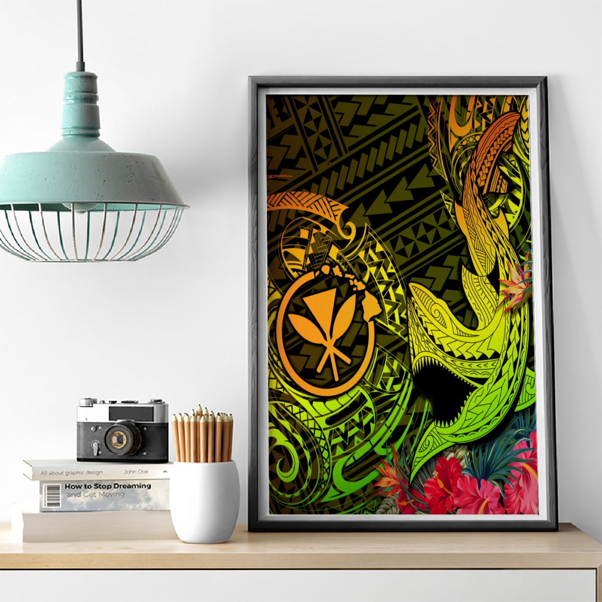 Hawaii Canvas Wall Art Kanaka Map With Polynesian Shark Tattoo Reggae Unique LT14 - Polynesian Pride