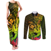 Hawaii Couples Matching Tank Maxi Dress and Long Sleeve Button Shirts Kanaka Map With Polynesian Shark Tattoo Reggae Unique LT14 Reggae - Polynesian Pride