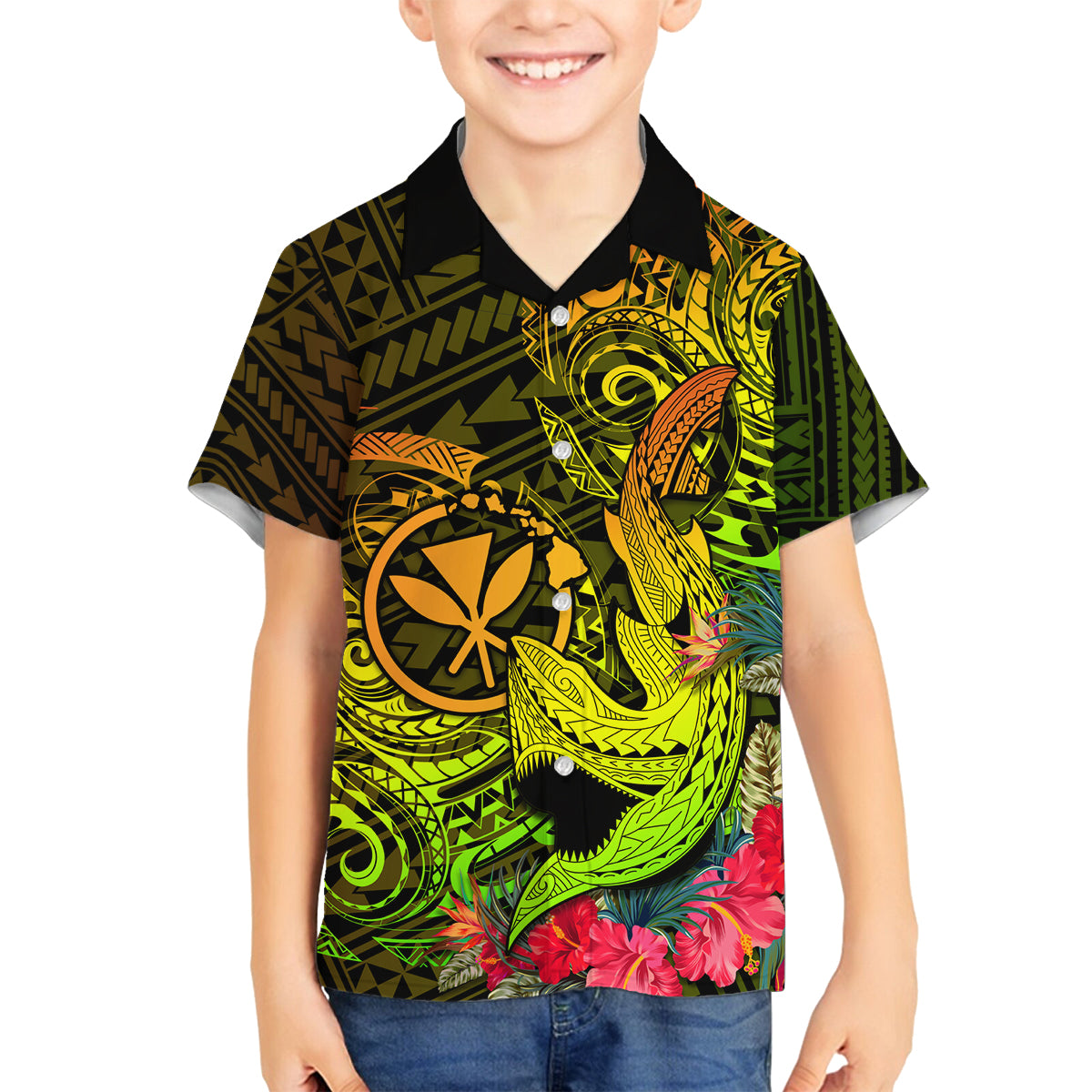 Hawaii Family Matching Long Sleeve Bodycon Dress and Hawaiian Shirt Kanaka Map With Polynesian Shark Tattoo Reggae Unique LT14 Son's Shirt Reggae - Polynesian Pride