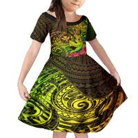 Hawaii Family Matching Off Shoulder Maxi Dress and Hawaiian Shirt Kanaka Map With Polynesian Shark Tattoo Reggae Unique LT14 Daughter's Dress Reggae - Polynesian Pride
