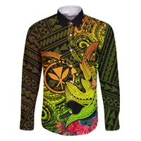Hawaii Family Matching Off Shoulder Maxi Dress and Hawaiian Shirt Kanaka Map With Polynesian Shark Tattoo Reggae Unique LT14 Dad's Shirt - Long Sleeve Reggae - Polynesian Pride