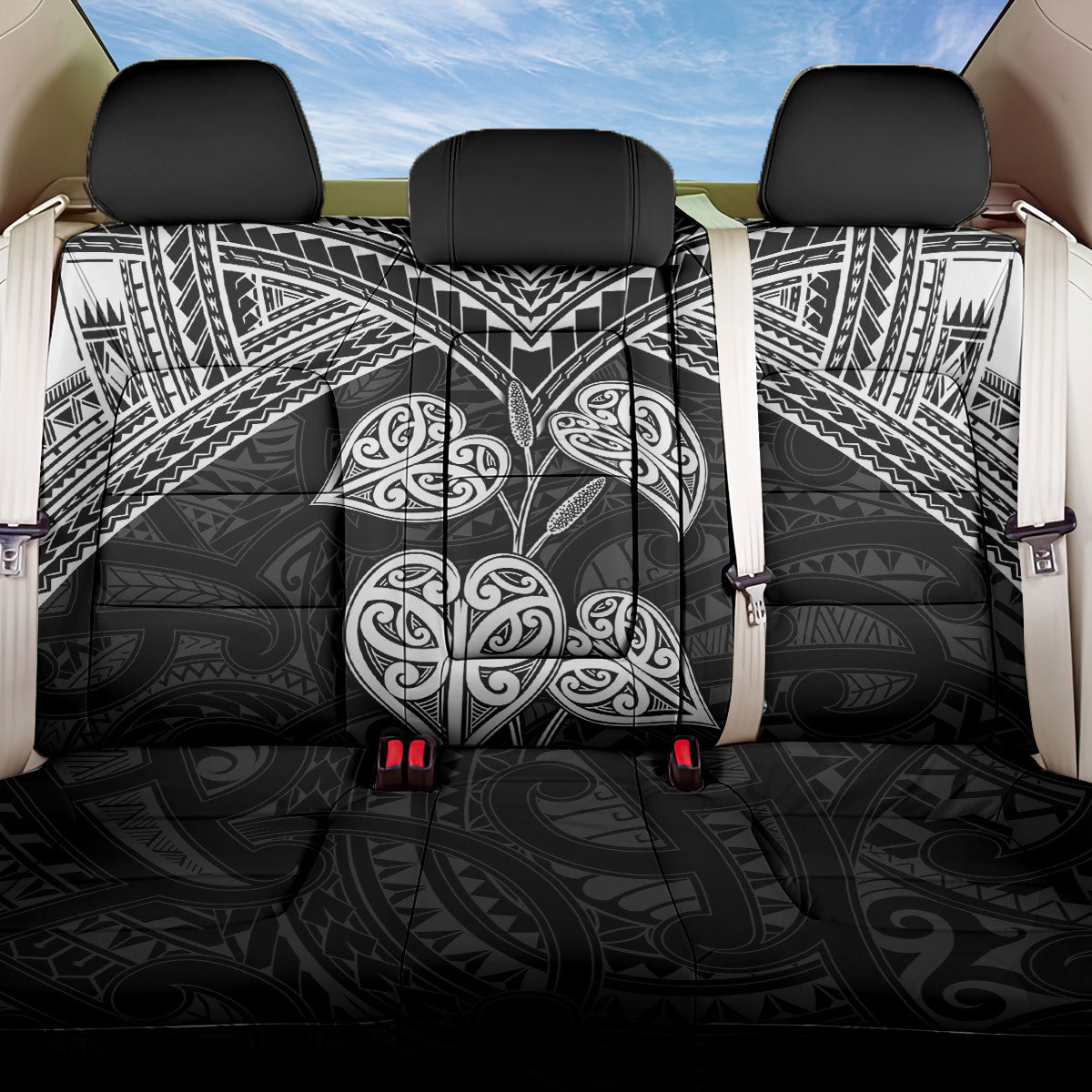 Black New Zealand Kawakawa Maori Ngaru Back Car Seat Cover LT14 One Size Black - Polynesian Pride
