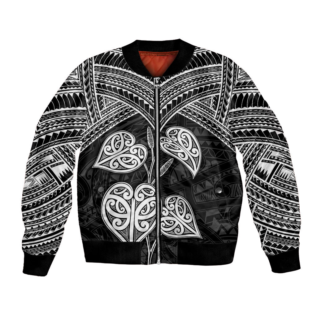 Black New Zealand Kawakawa Maori Ngaru Bomber Jacket