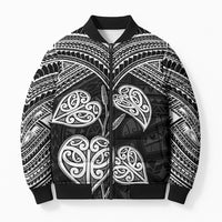 Black New Zealand Kawakawa Maori Ngaru Bomber Puffer Jacket LT14 Unisex Black - Polynesian Pride