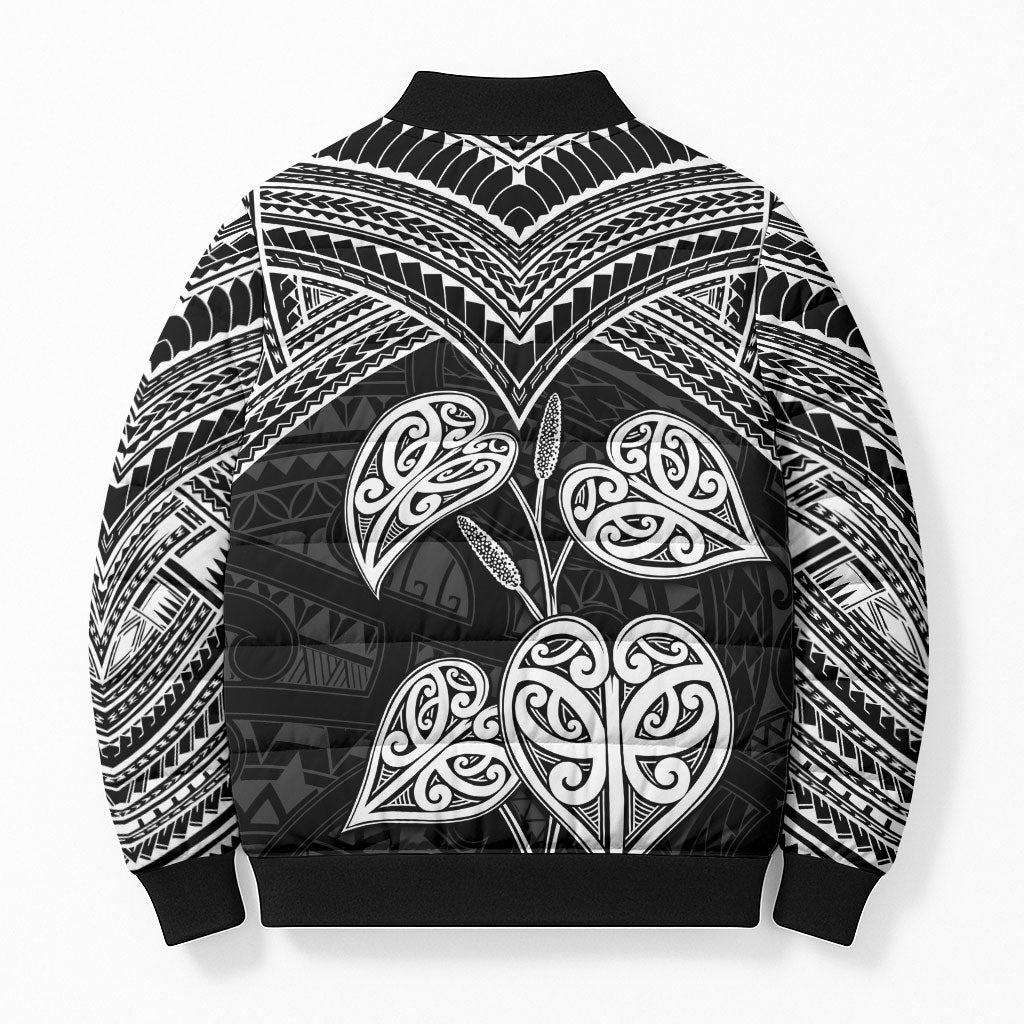 Black New Zealand Kawakawa Maori Ngaru Bomber Puffer Jacket LT14 - Polynesian Pride